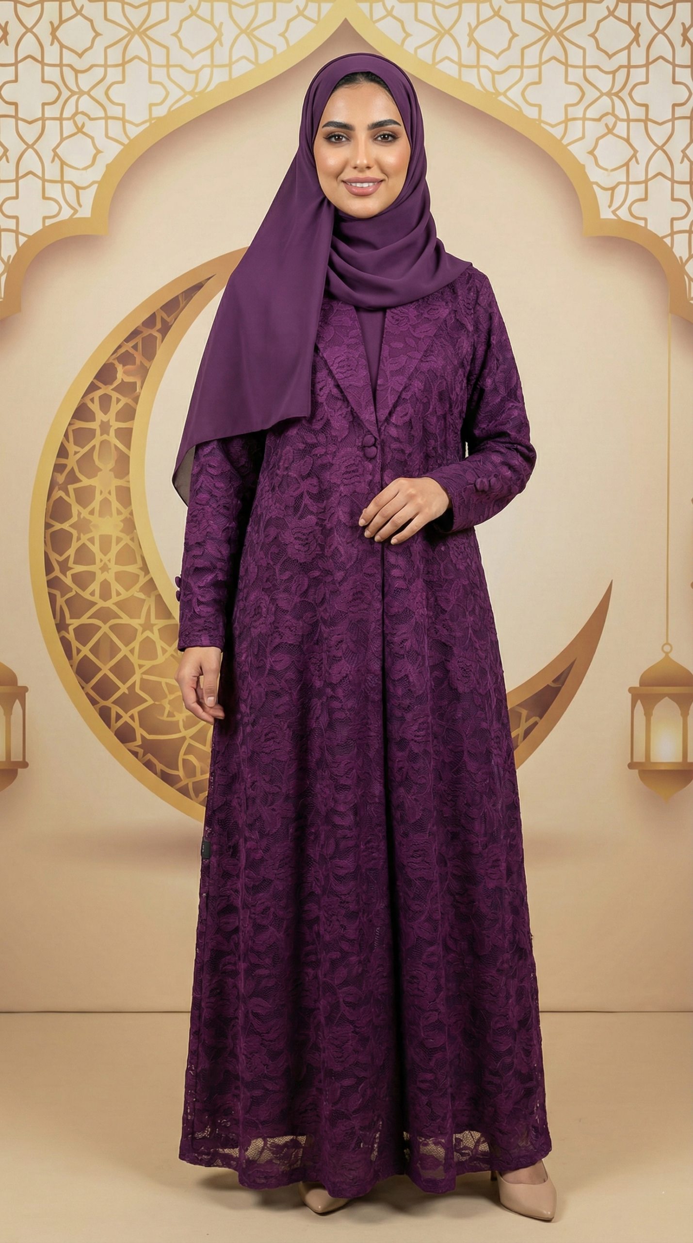 عباية أرجوان الملكية فخامة الدانتيل