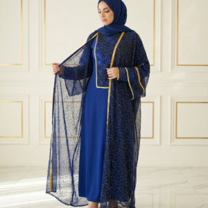 طقم اللازورد الملكي بشت شيفون ودريس حرير