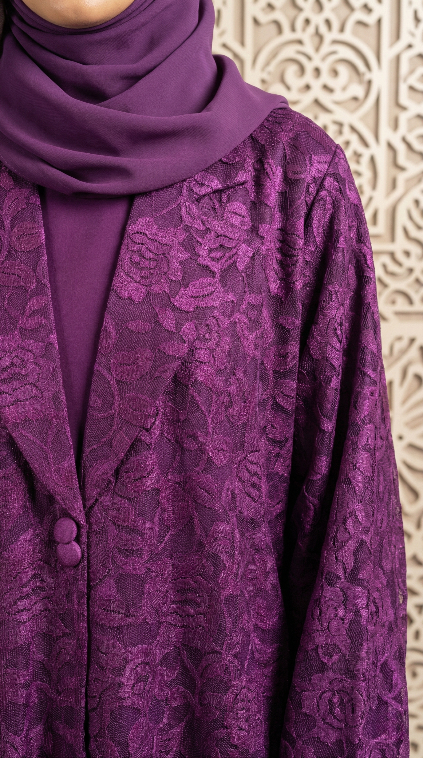 عباية أرجوان الملكية فخامة الدانتيل - الصورة 2